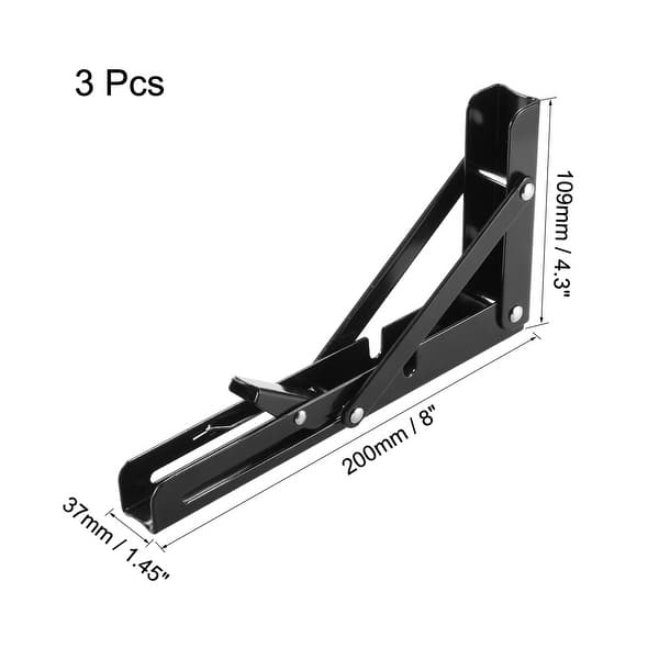 3x Folding Bracket 8" Shelves Table Wall Mounted Support Long Release Black 8"/200mm 3pcs